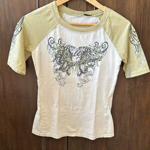 Harley Davidson women’s small 3/4 sleeve Sage green and cream with studs bling